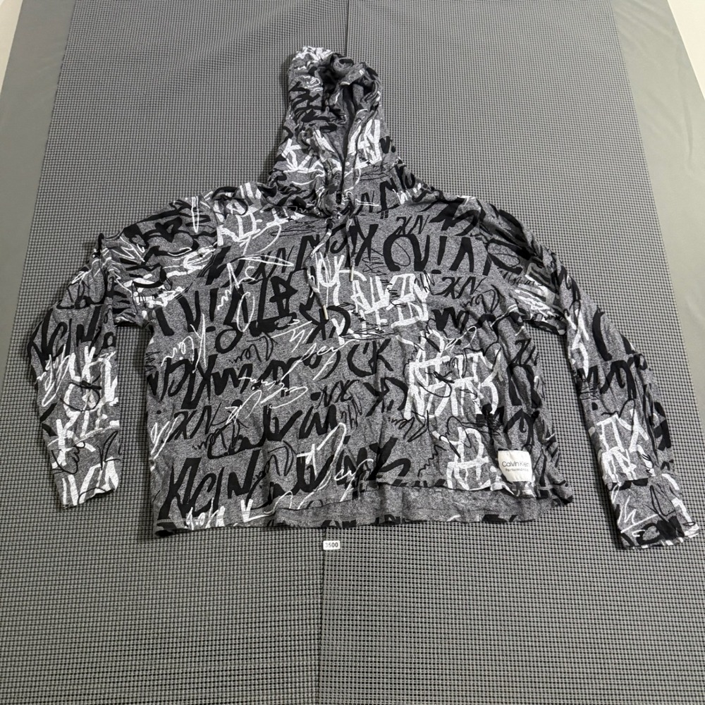 Calvin Klein Performance Womens XL Gray Graffiti Logo Print Hoodie Sweatshirt